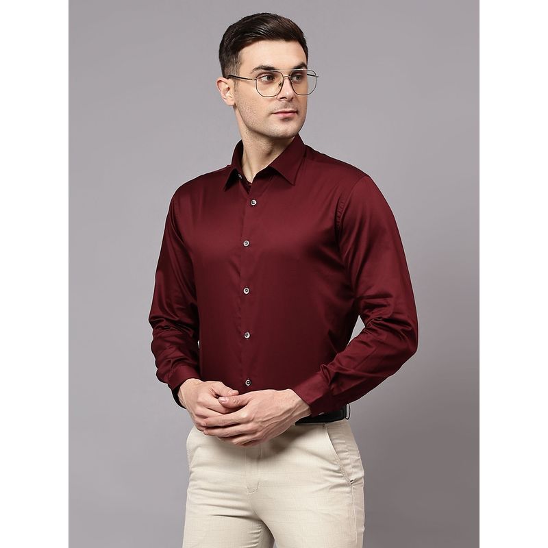 Cantabil Men Maroon Solid Full Sleeves Party Wear Shirt (42)