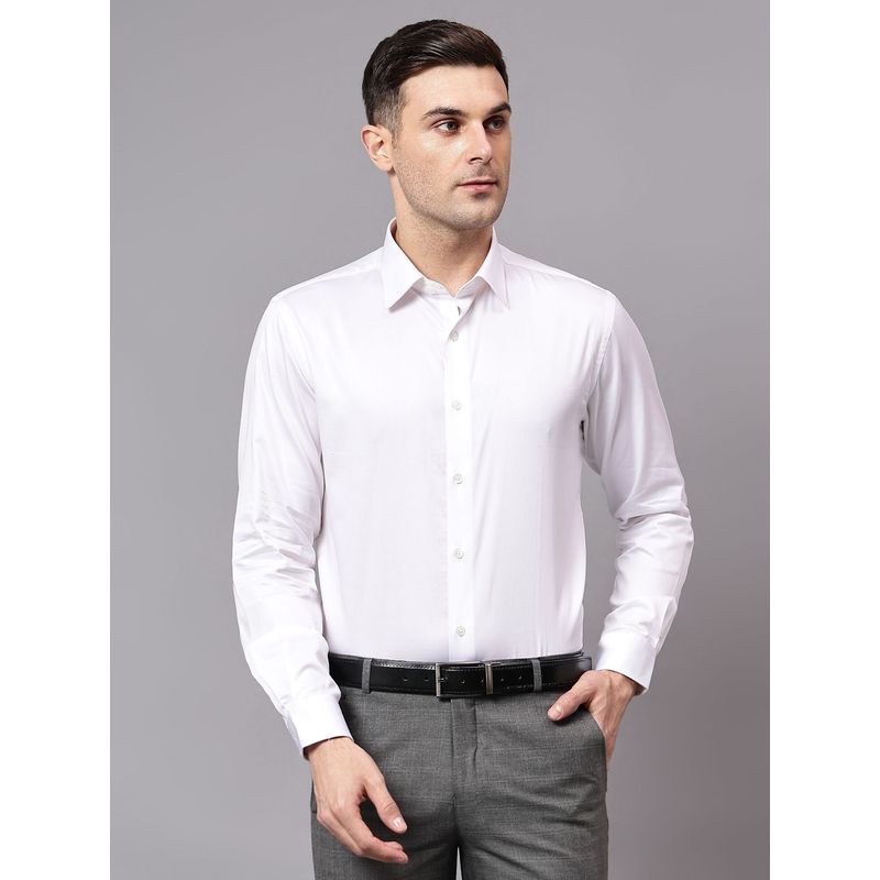 Cantabil Men White Solid Full Sleeves Party Wear Shirt (38)