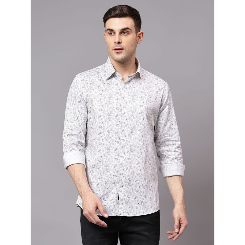 Cantabil Men White Printed Full Sleeves Party Wear Shirt (42)