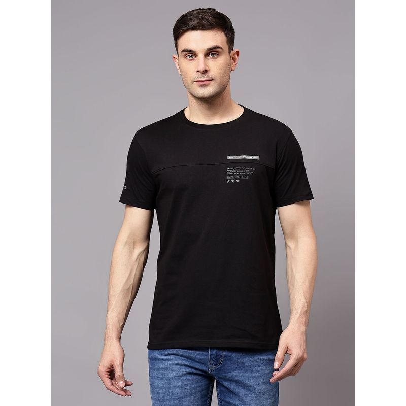Cantabil Men Black Printed Round Neck T-Shirt (M)