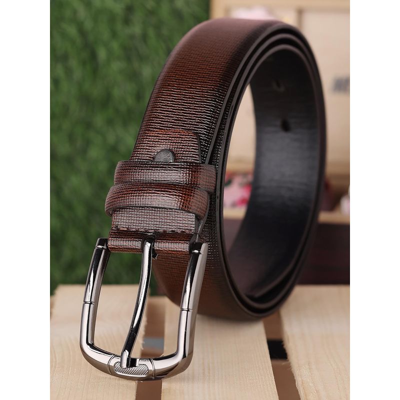 ZEVORA Men Brown Textured Belt (32)