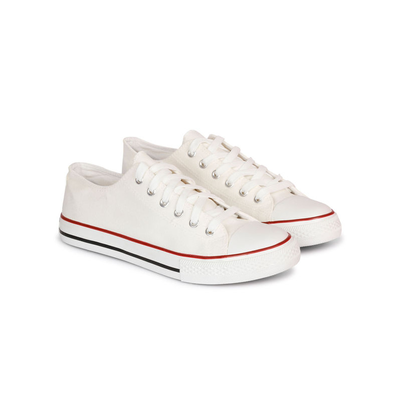 MOZAFIA Men White Round Toe Lace Ups Sneakers (UK 7)