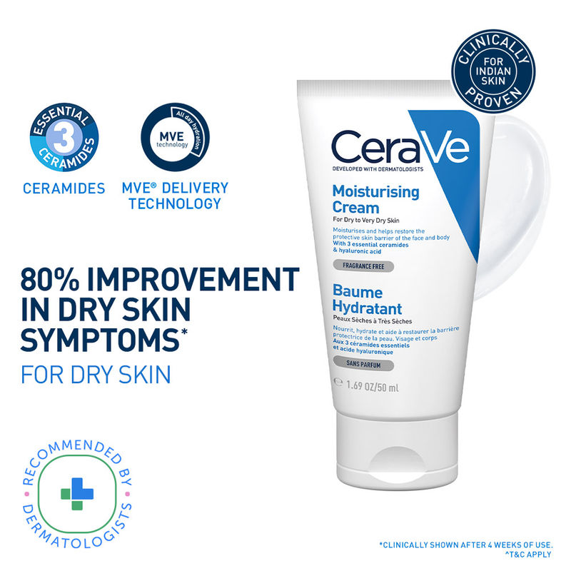 CeraVe Moisturizer Cream For Dry Skin With Ceramides, Niacinamide & Hyaluronic Acid For Barrier Repair