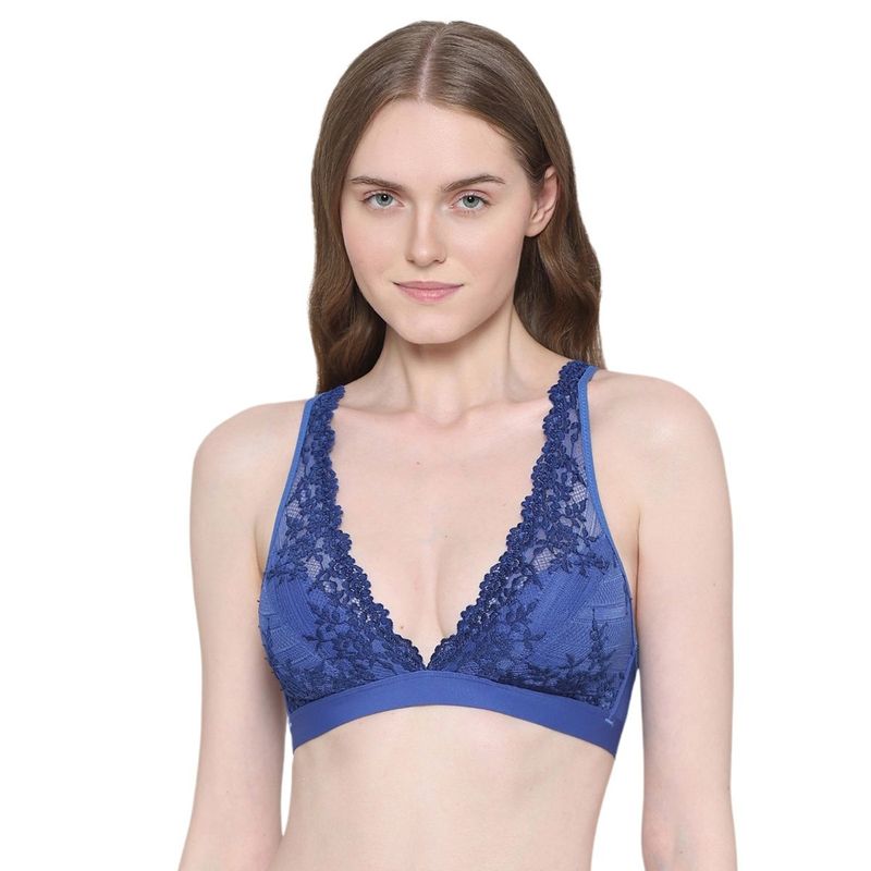 Wacoal Womens Embrace Lace Non Padded Wireless Bridal Wear Bralette-Blue (32)
