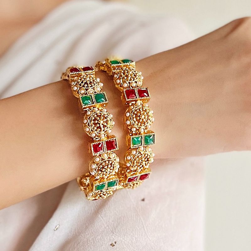 Azai by Nykaa Fashion Festive Bangles with Pearl and Stone Embellishments ( Set of 2)
