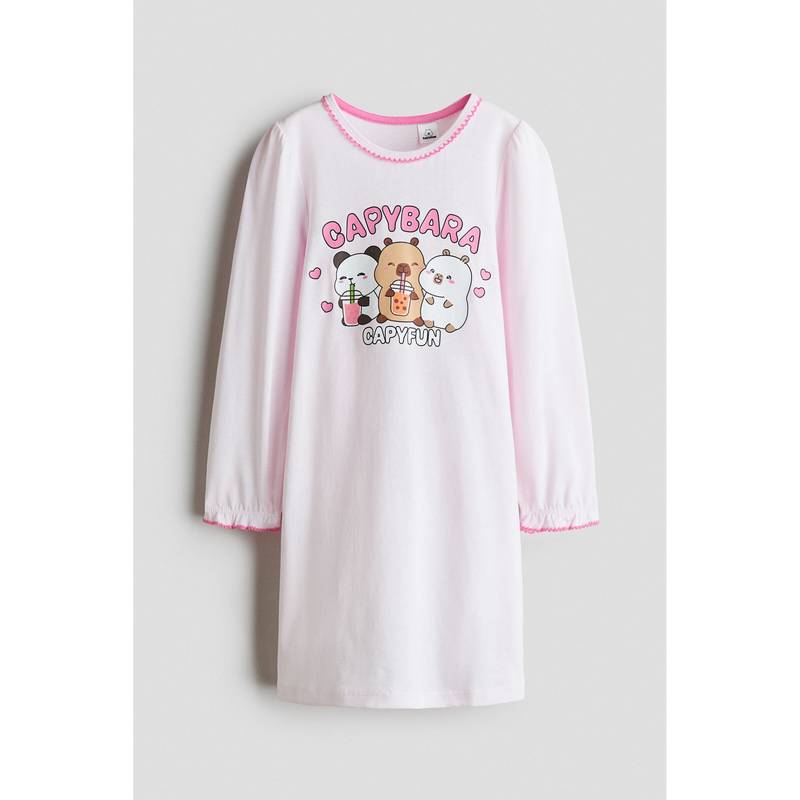 H&M Girls Pink Printed Cotton Nightdress (1.5-2 Years)