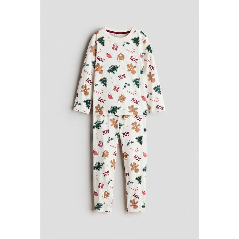 H&M Unisex Off White Printed Cotton Pyjama And Top (1.5-2 Years)