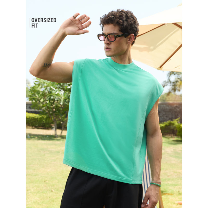 The Souled Store Aqua Oversized Tank: Glowline Men Easy Fit Tanks (S)