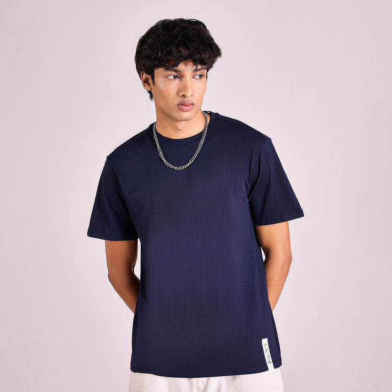 MIXT by Nykaa Fashion Navy Blue Printed Round Neck Casual T-Shirt (M)