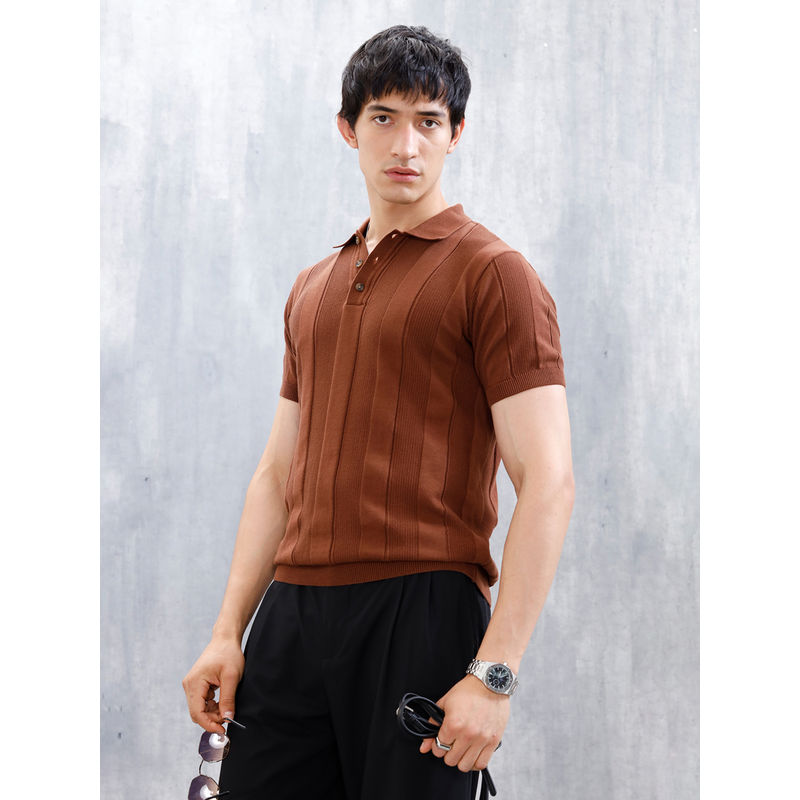 WROGN Classic Flat Knit Textured Polo T-Shirt For Men (XL)