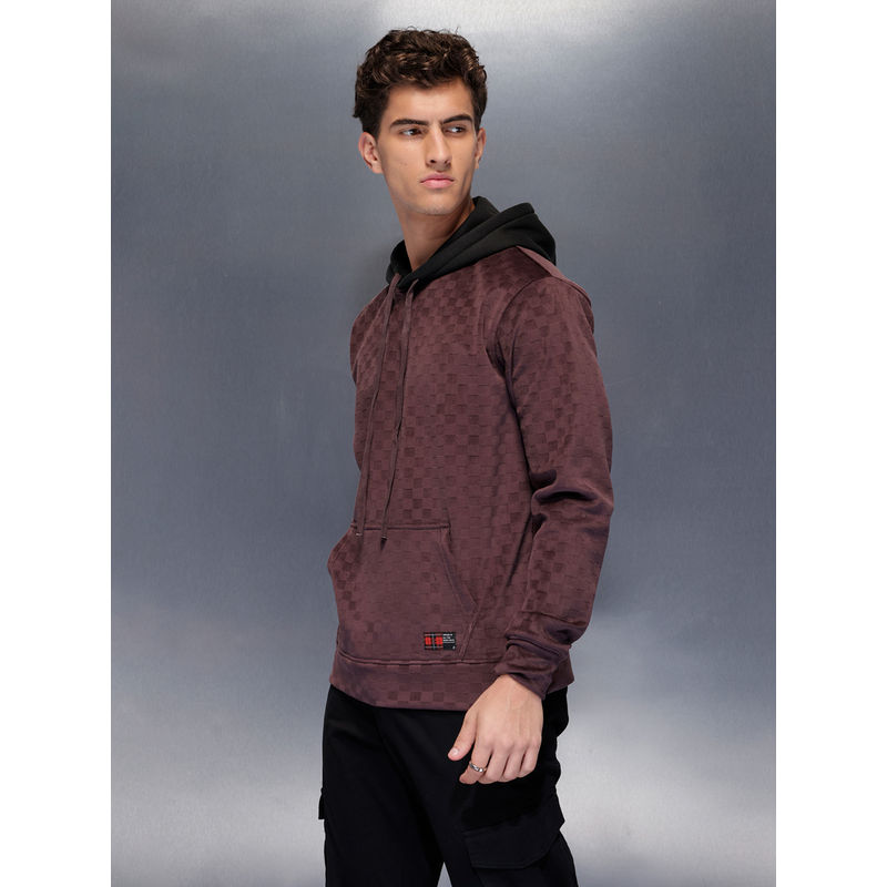 WROGN Velvet-Finish Check Hoodie Sweatshirt (S)