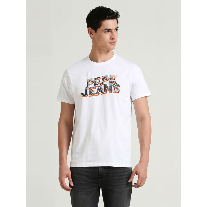 Pepe Jeans White Graphic Print Short Sleeved T-Shirt (S)