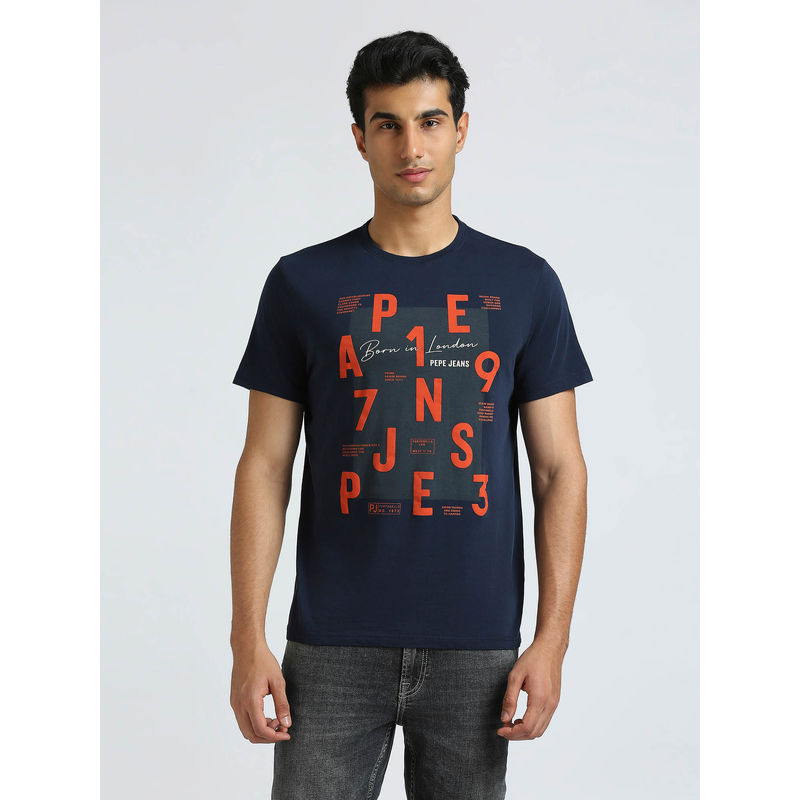 Pepe Jeans Navy Blue Graphic Print Short Sleeved T-Shirt (M)