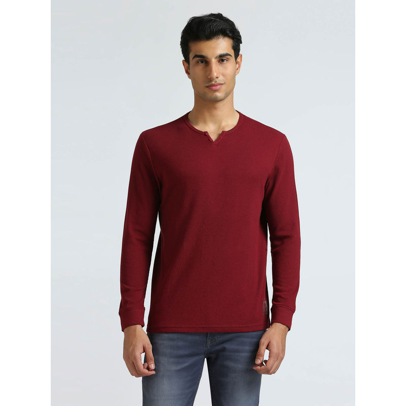 Pepe Jeans Burgundy Graphic Print Full Sleeved T-Shirt (L)