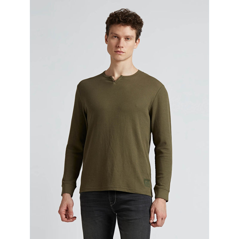 Pepe Jeans Green Graphic Print Full Sleeved T-Shirt (XL)