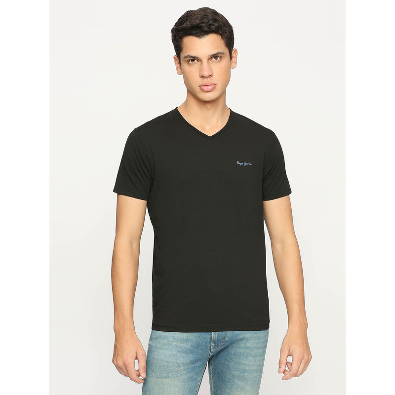 Pepe Jeans Black V Neck Short Sleeve T-Shirt (M)