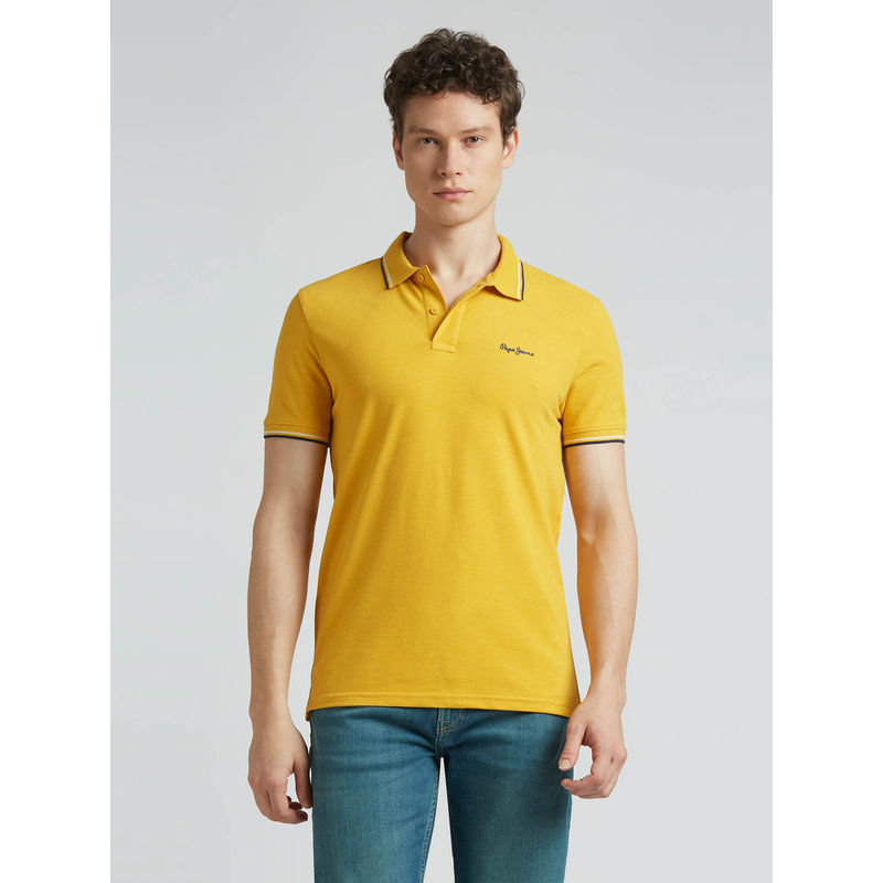 Pepe Jeans Yellow Ribbed Collar Short Sleeve Polo T-Shirt (M)