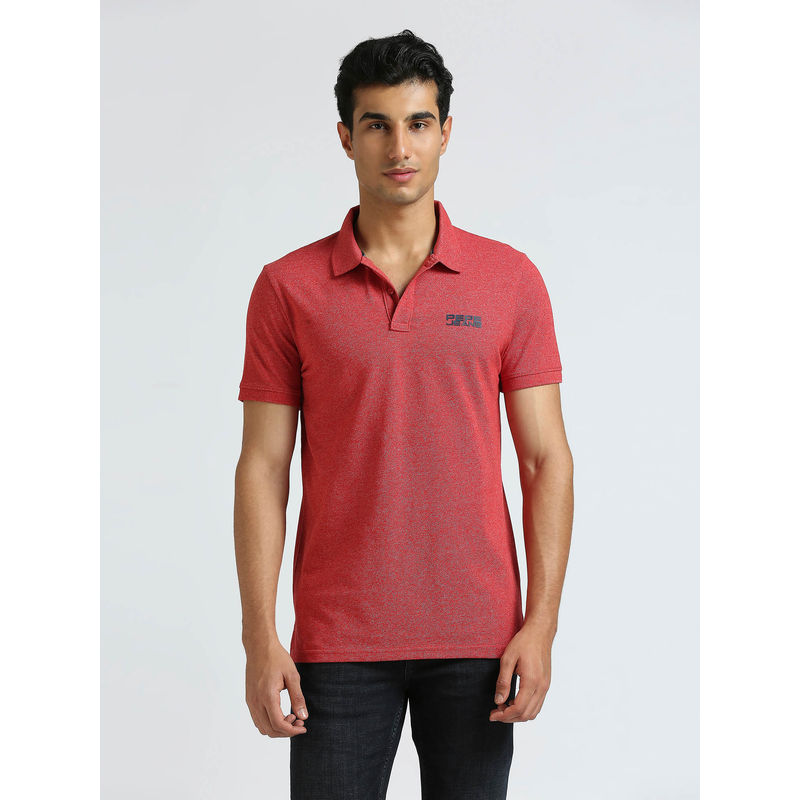 Pepe Jeans Red Ribbed Collar Short Sleeved Polo T-Shirt (S)