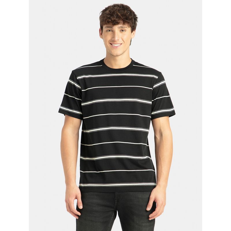 Jockey 2715 Men Cotton Rich Striped Round Neck T-Shirt - Black (M)