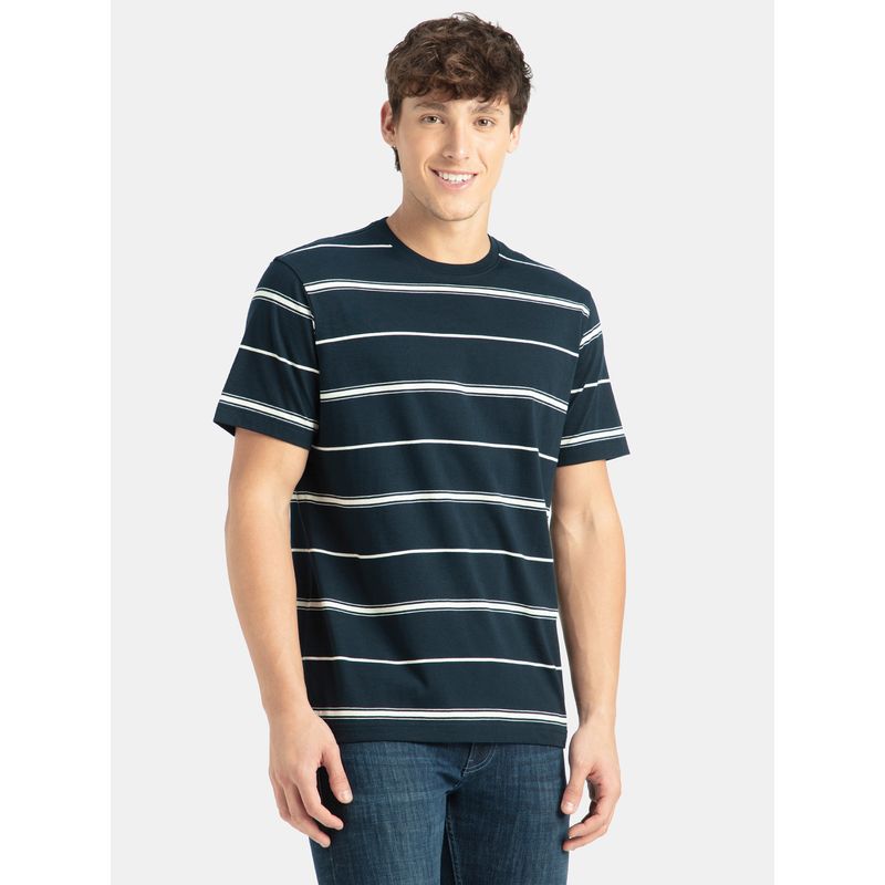 Jockey 2715 Men Cotton Rich Striped Round Neck T-Shirt - Teal (2XL)