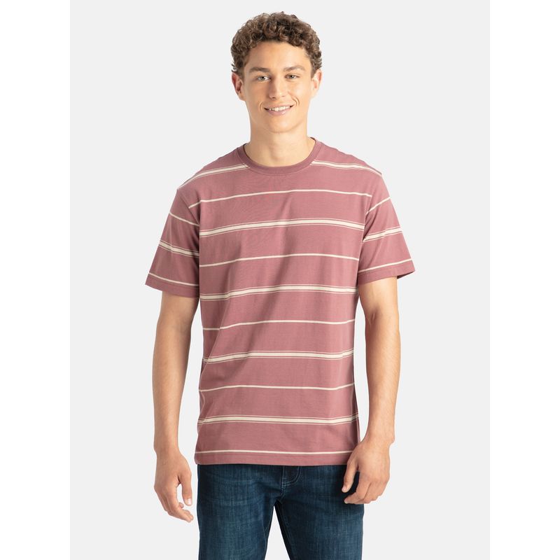 Jockey 2715 Men Cotton Rich Striped Round Neck T-Shirt - Wild Ginger & Ecru (M)