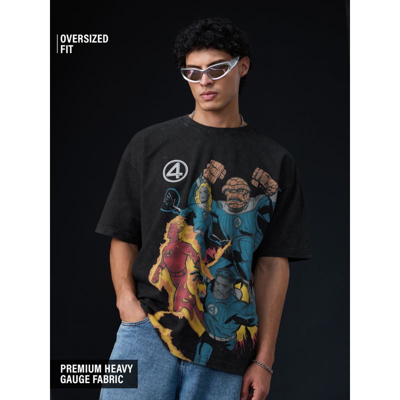 The Souled Store Marvel: Fantastic Four In Space Black T-Shirt (L)