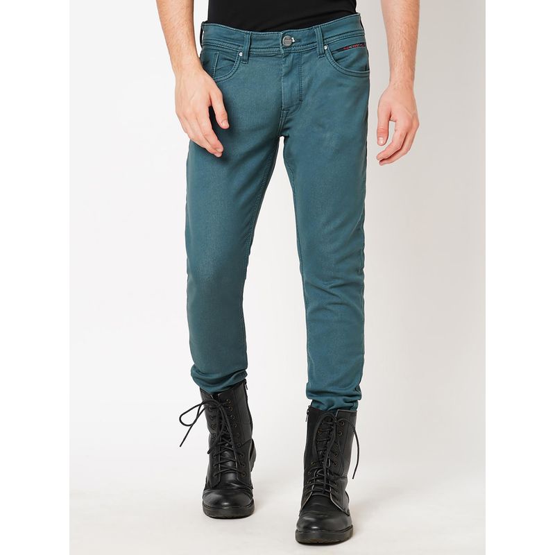 ROOKIES Mens Lowries Slim Knitted Jeans with Tapered Ankle Turquoise (30)