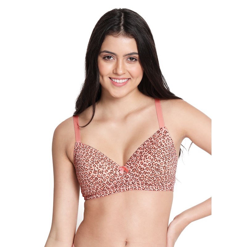 Shyaway Taabu Everyday Animal Printed wire-free Padded 3/4th Coverage T-Shirt bra - Peach (32D)