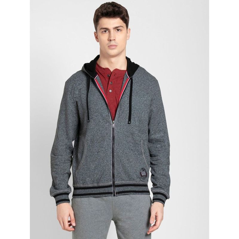 Jockey UM05 Men Super Combed Cotton French Terry Hoodie Jacket - Black Grindle (S)