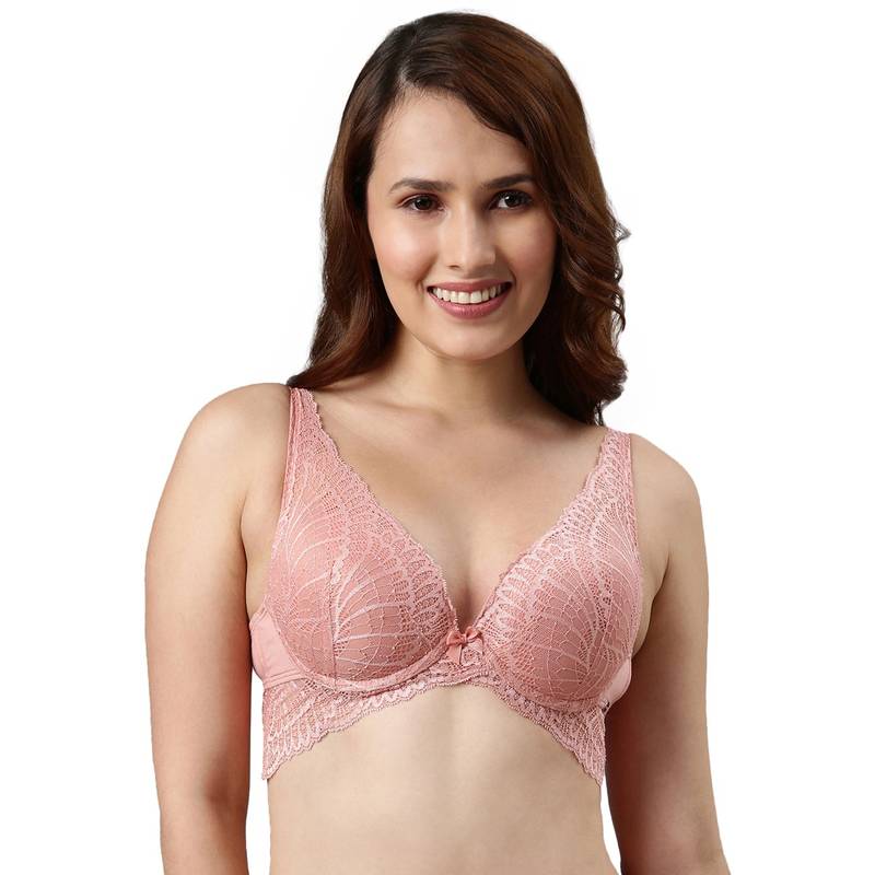 Enamor Butterfly Frame Wired Padded Medium Coverage Plunge Push-Up Bra Lace F091 (38C)