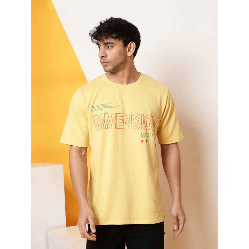 RIGO Men Yellow Terry Oversized Printed T-Shirt (L)