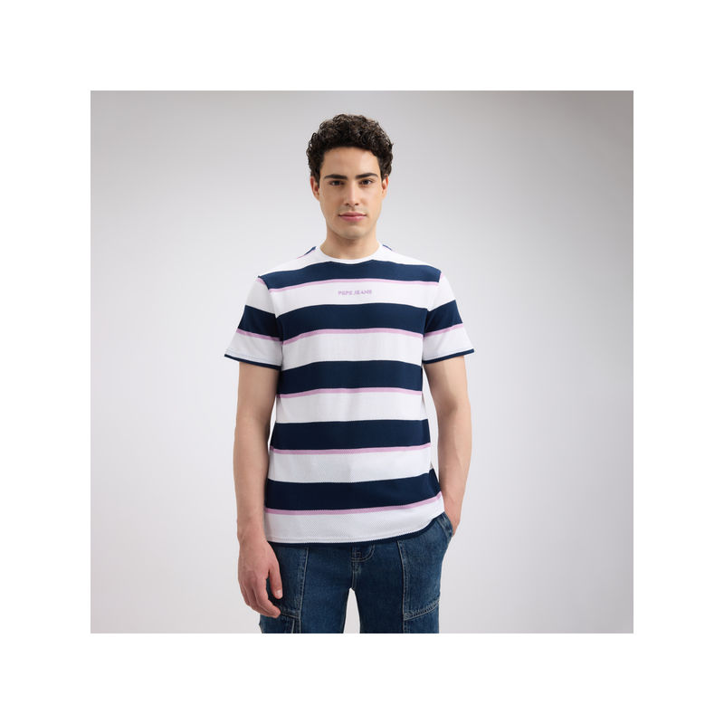 Pepe Jeans Men Navy Stripe Sporty Short Sleeve T-Shirt (L)