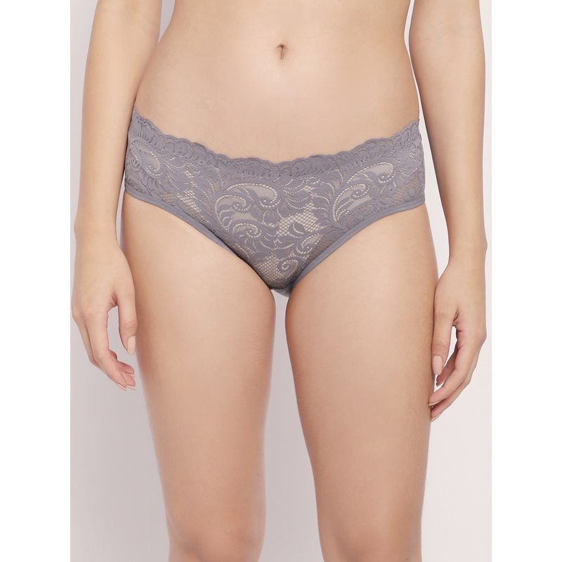 AOBA Women Grey Self Design Laced Bikini Briefs (M)