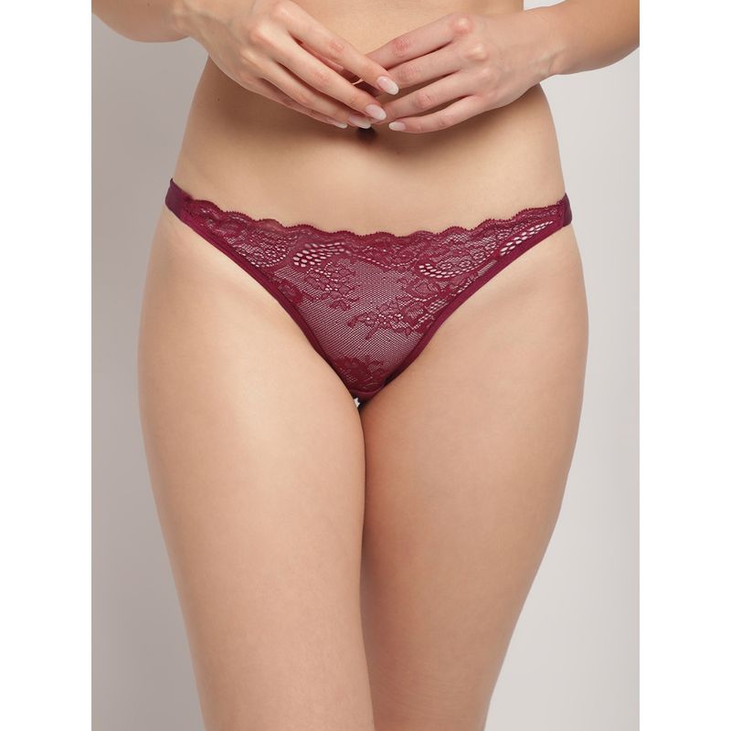 Erotissch Women Purple Lace Thong Panty Briefs (XL)