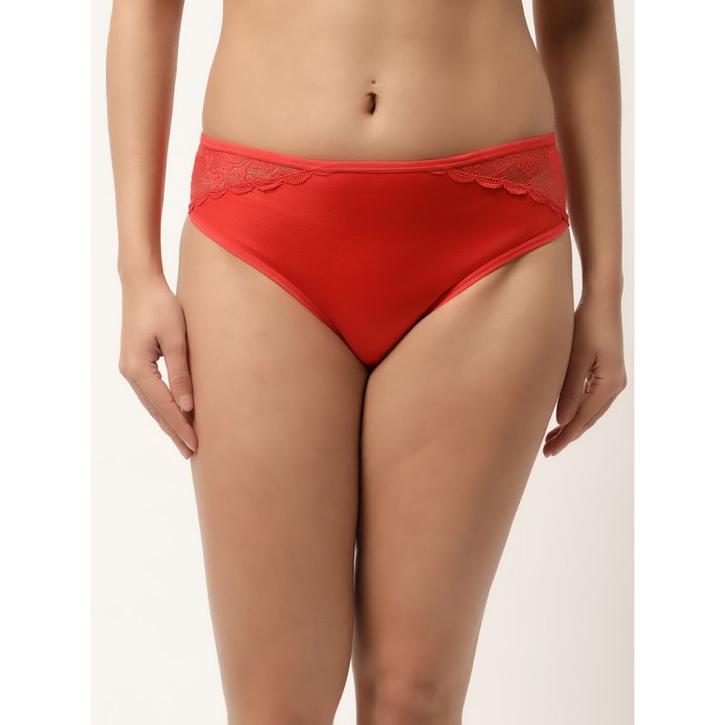 AOBA Women Red Laced Basic Bikini Panty Briefs (L)