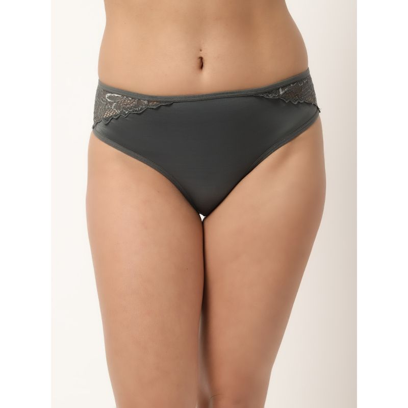 AOBA Women Grey Laced Basic Bikini Panty Briefs (S)