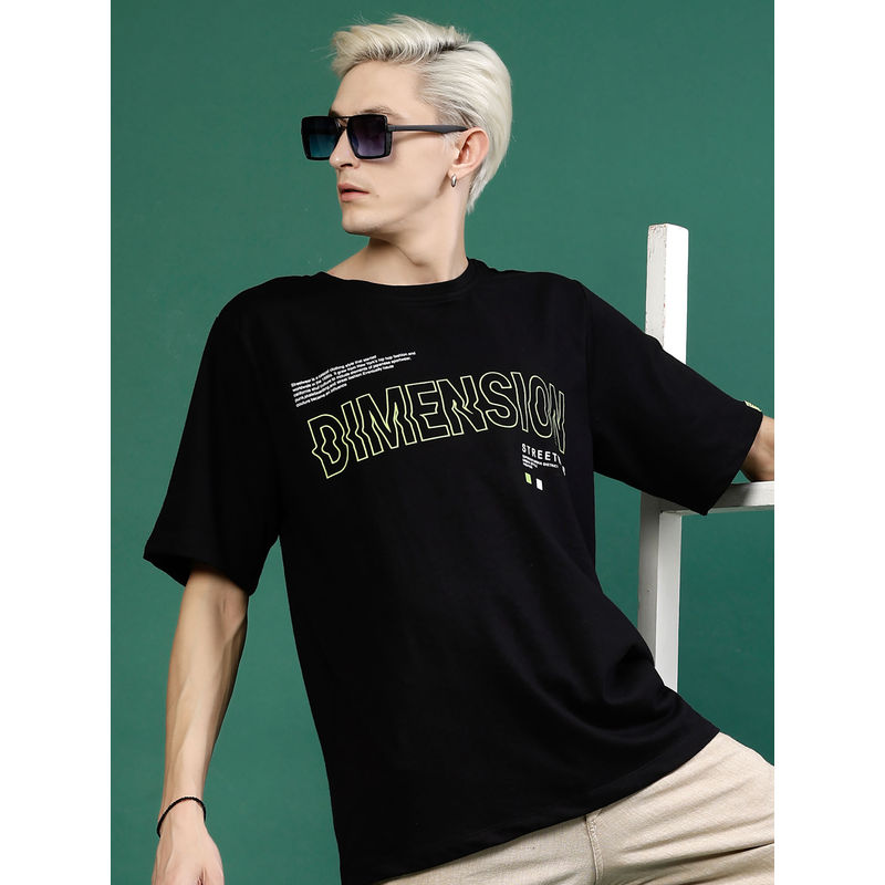 RIGO Men Black Terry Oversized Printed T-Shirt (XL)