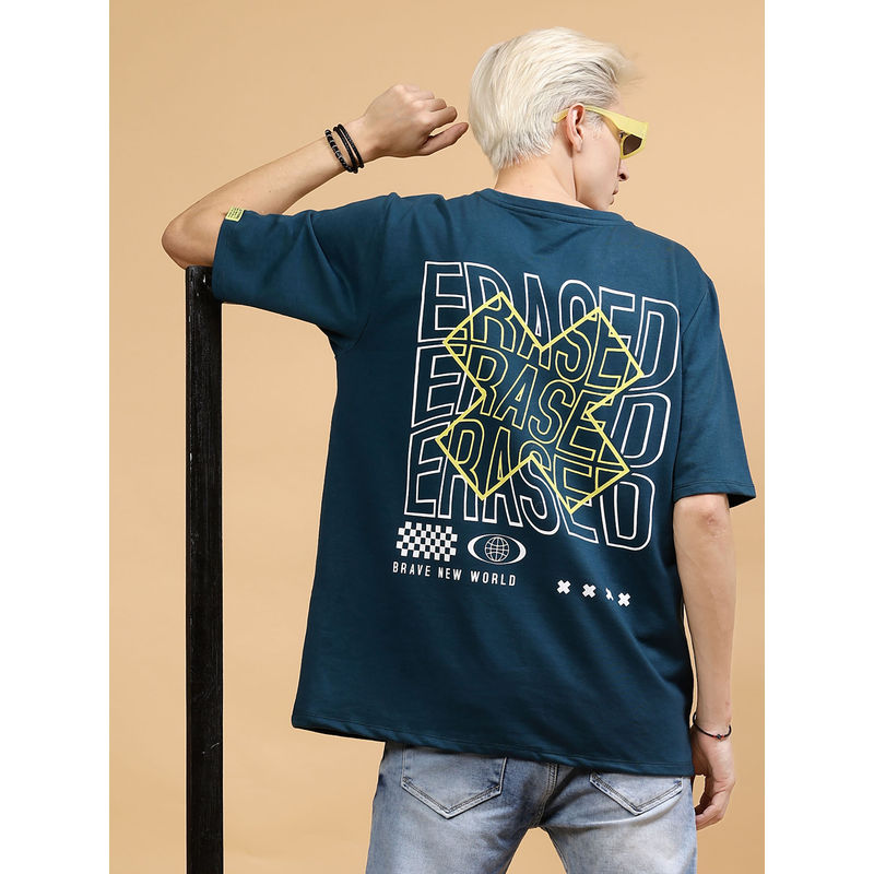 RIGO Men Teal Jersey Oversized Printed T-Shirt (XL)