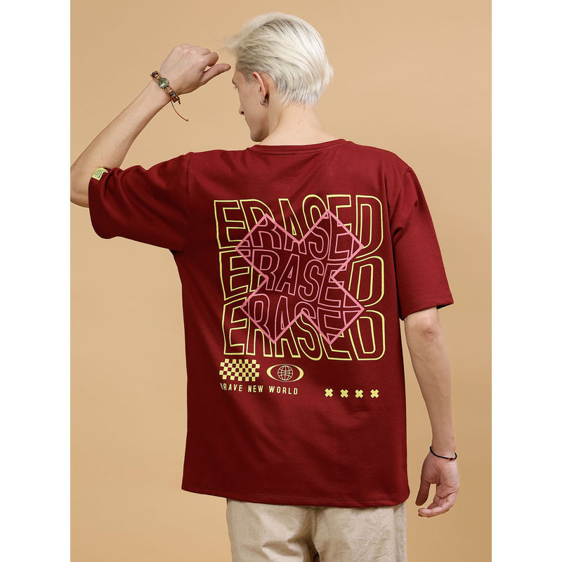 RIGO Men Red Jersey Oversized Printed T-Shirt (M)