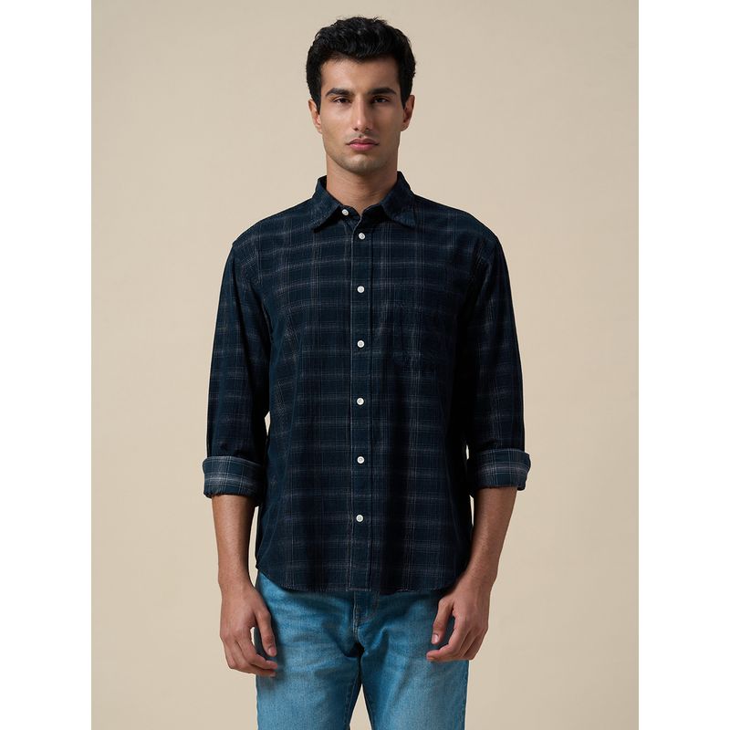 SELECTED HOMME Organic Cotton Corduroy Check Blue Shirt (XS)