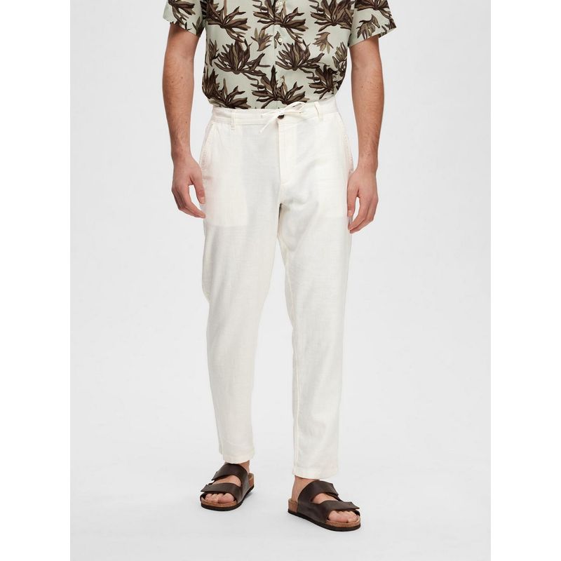 SELECTED HOMME Men White Slim Fit Linen Blend Pant (S)