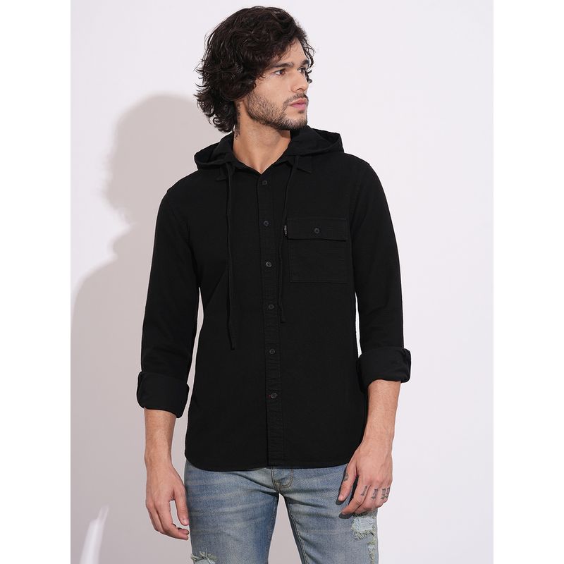 Being Human Men Black Hooded Full Sleeves Shirt (M)