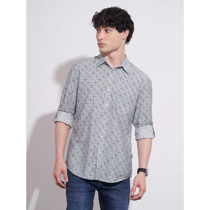 Being Human Men Grey Geometric Spread Collar Shirt (M)