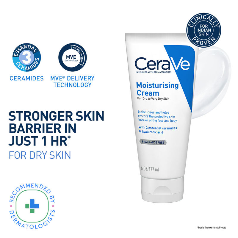 CeraVe Moisturizer Cream For Dry Skin With Ceramides & Hyaluronic Acid For Barrier Repair