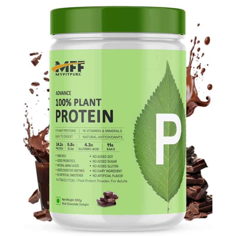 MyFitFuel Advance 100% Plant Protein +16 Vitamins, Antioxidants, Easy to Digest Rich Chocolate(500g)