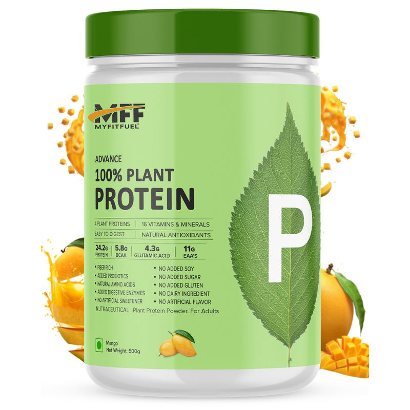 MyFitFuel Advance 100% Plant Protein +16 Vitamins, Antioxidants, Easy to Digest, Mango (500g)