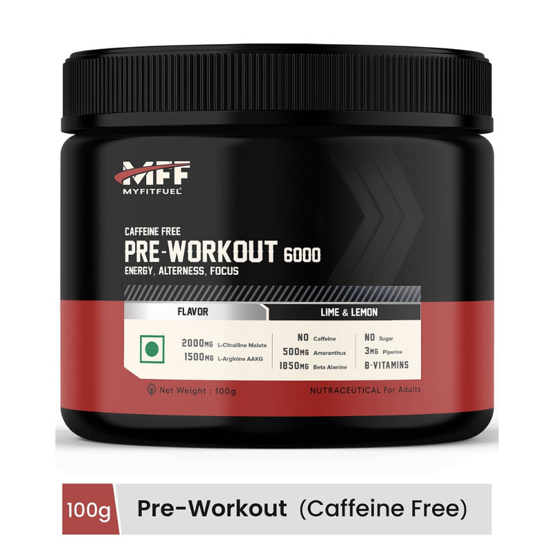 MyFitFuel Pre-Workout 6000 Caffeine Free (5.35G Aminos + 8 More Energy, Focus) - Lime Lemon