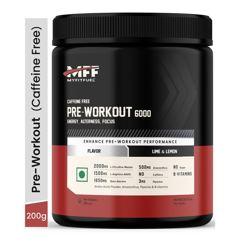 MyFitFuel Pre-Workout 6000 Caffeine Free (5.35G Aminos + 8 More Energy, Focus) - Lime Lemon