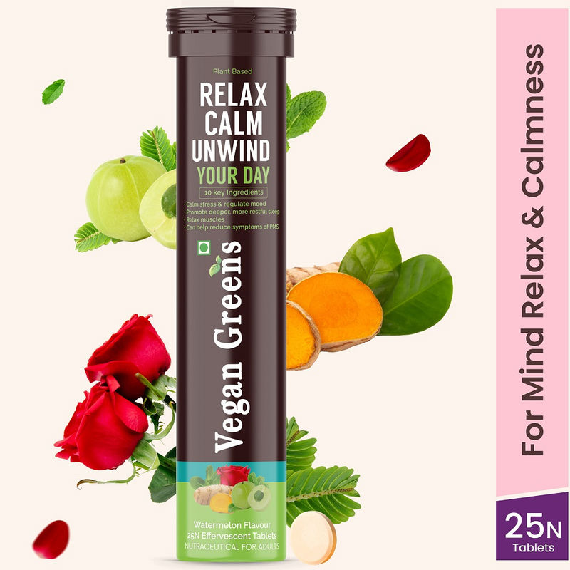 Vegan Greens Relax Calm Unwind Your Day Effervescent Tablets - Watermelon