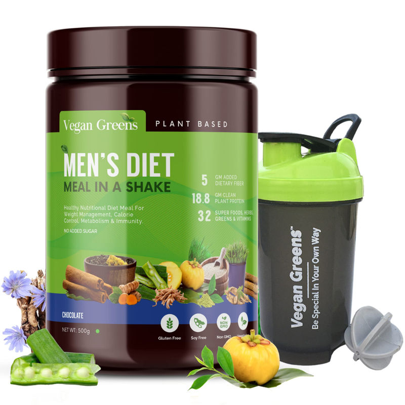 Vegan Greens Men's Diet Meal in a Shake Powder (Chocolate) + Shaker